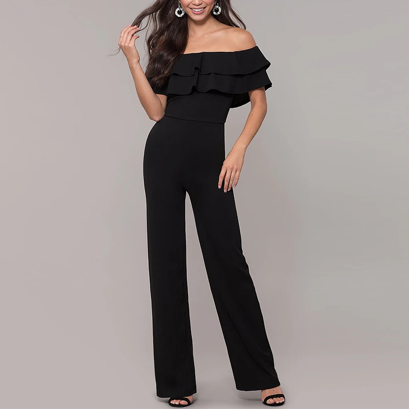 

Summer Off Shoulder Sundress Women's Jumpsuit Layered Ruffle Sexy High Waist Jumpsuits Female 2021 Elegant Fashion Lady Rompers