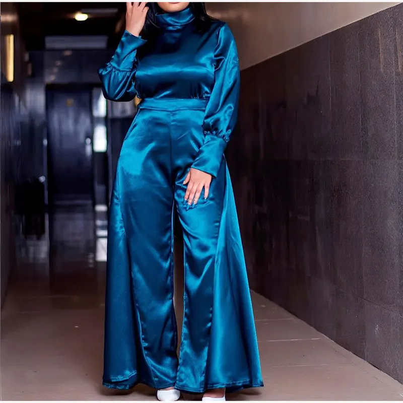 Африканский женский атласный комбинезон с длинным рукавом роскошный воротником