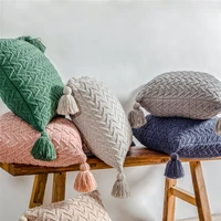 nordic style solid color cushion cover bohemia home decor pillowcase chic knitting tassel pillow cover for sofa car decoration