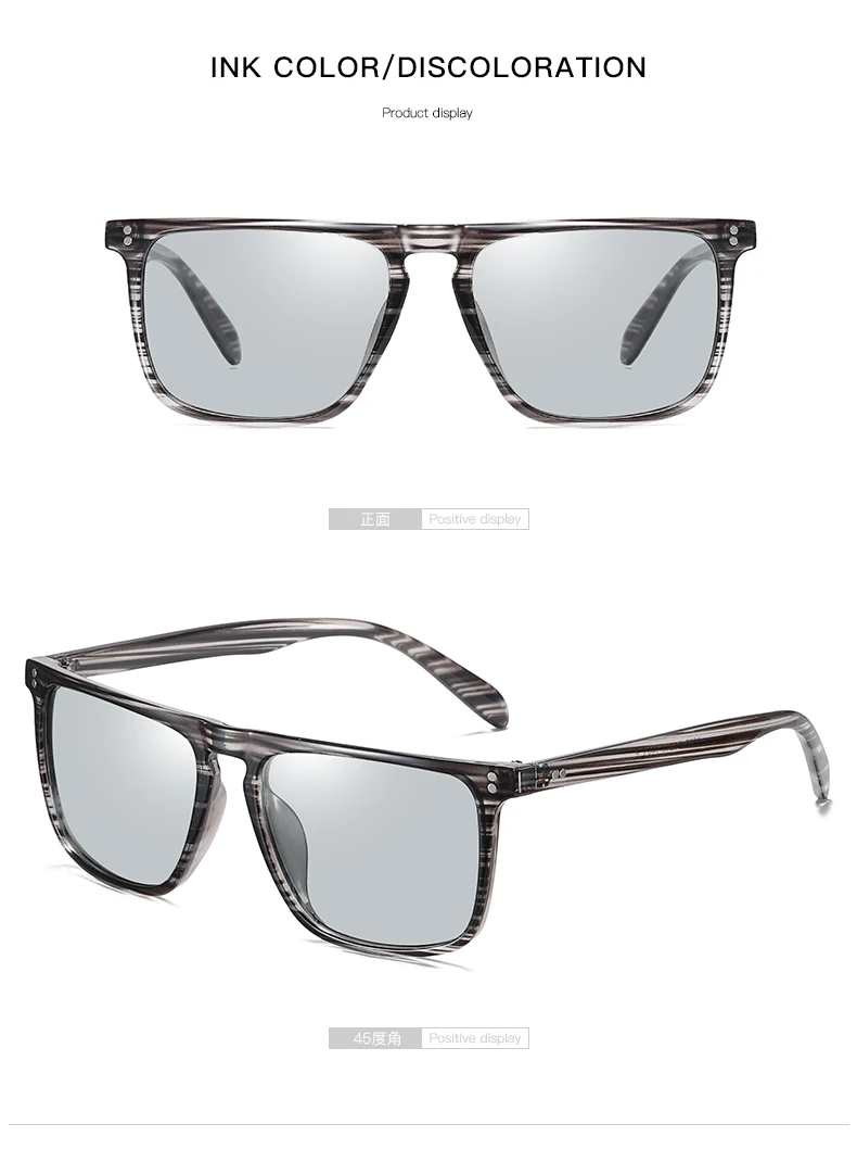 Brand Designer Rivet Square Photochromic Polarized Sunglasses Tony Stark Men Unisex Retro Sun Glasses Women gafas de sol hombre