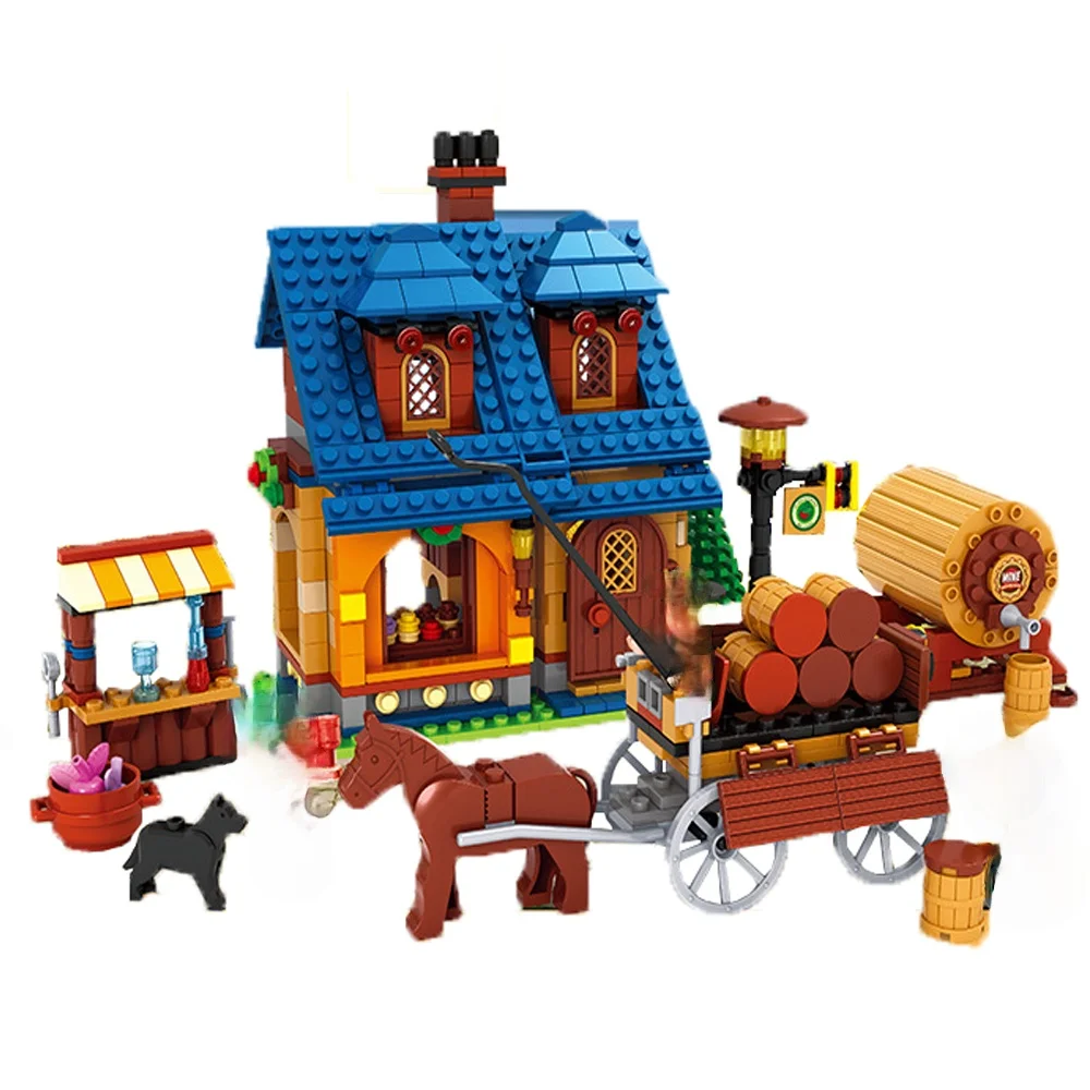 

ausini 686pcs Village Architecture Model Toys 28704 Farm Carriage Constructor Building Blocks Education Kid For Children Gifts