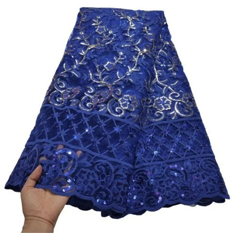 

Latest Royalblue African Sequins Lace Fabric French Mesh Laces High Quality 2021 Lace Nigerian Lace Fabric For Party H98-4