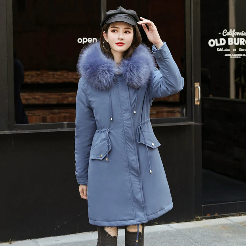Женская парка с капюшоном теплая длинная мехом большие размеры зима 2019 | одежда