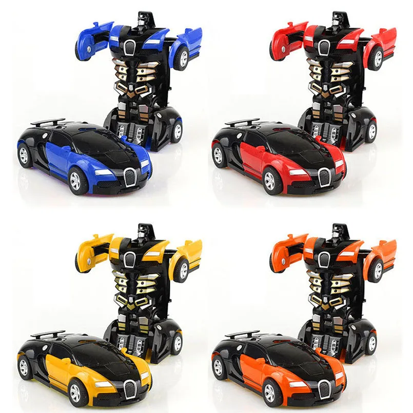 

4Pcs/set 2 in 1 Transformation Robot Car Model Toy Action Figures Educational One-key Collision Deformation Robots Toys For Boys