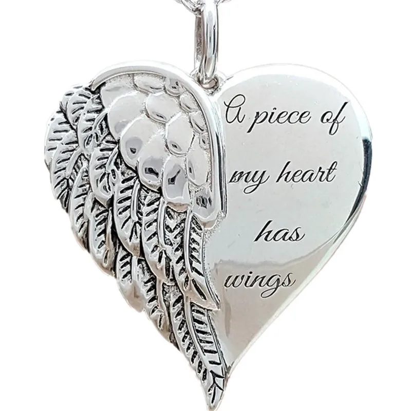 

My heart has a pair of wings pendant European American angel wings engraved necklace