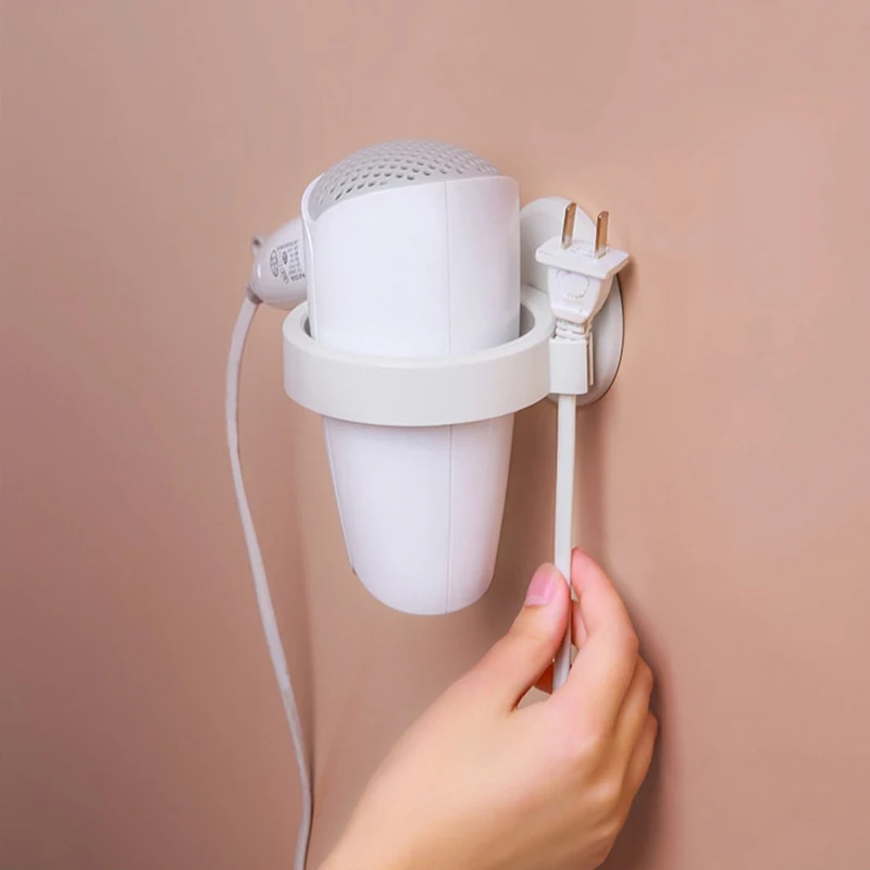 

Punch Free Hair Dryer Storage Rack Wall-mounted Bathroom Hanger Hook for Towel Hair Ring Brush Holder Household Gadgets