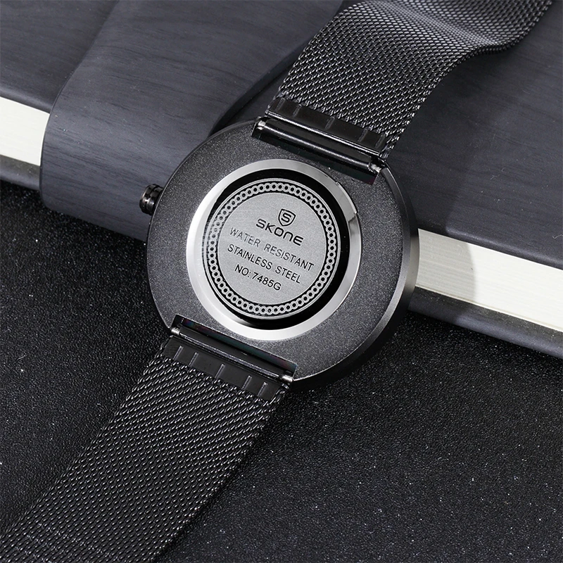 Часы наручные Skone Мужские кварцевые с сетчатым ремешком модные повседневные