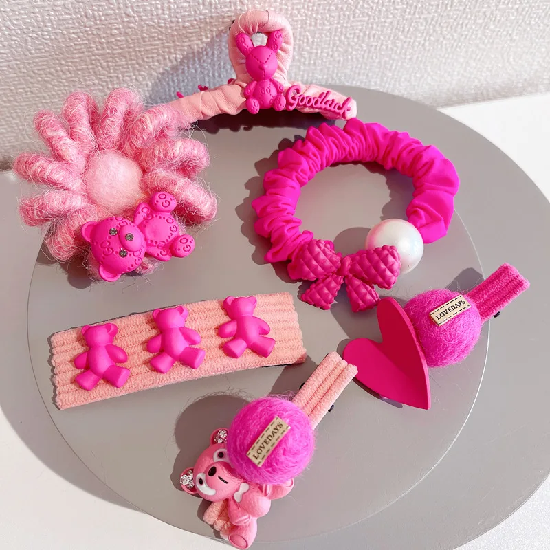 

Pink Hair Tie Clip for Women Girl Bear Animal Elastic Bands Rubber Korean Cute Accessories Handmade Wholesale