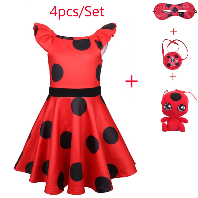 dress-4pcs Костюм божьей коровки для девочек, нарядное платье-пачка для маленьких девочек на день рождения, Детский костюм для Хеллоуина, костюм божьей коровки, нарядное платье для девочек - Color: dress-4pcs