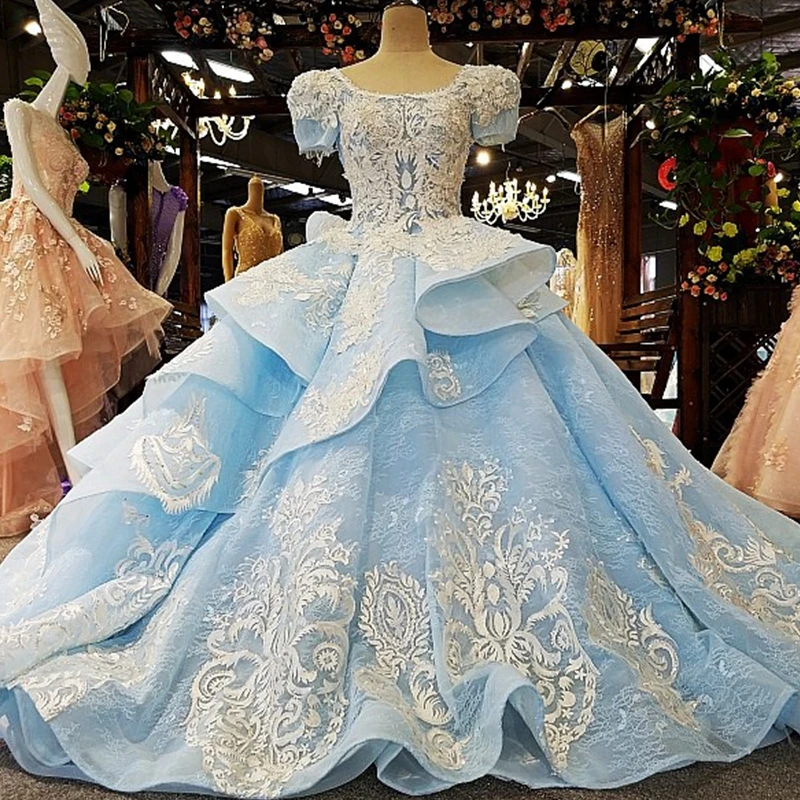 AIJINGYU For Bride With Sleeve Gowns Fabric 2021 Vintage Blue China Gownes Evening Dress Portuguese