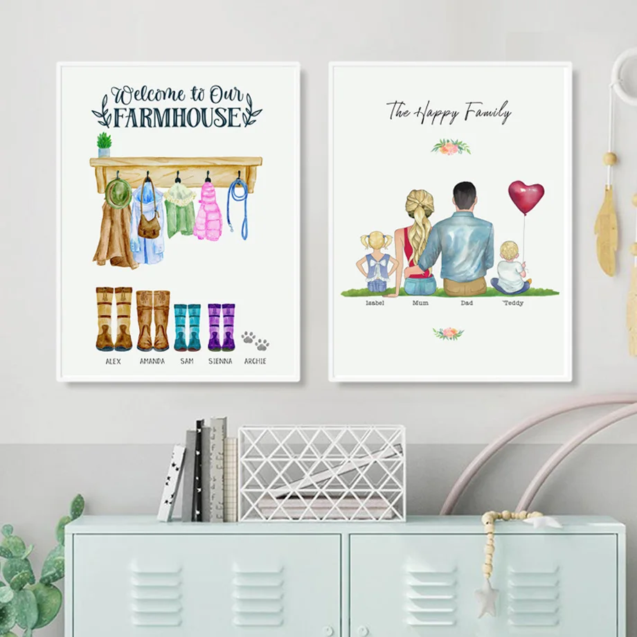 Семейная живопись мама папа ребенок настенные художественные принты теплый