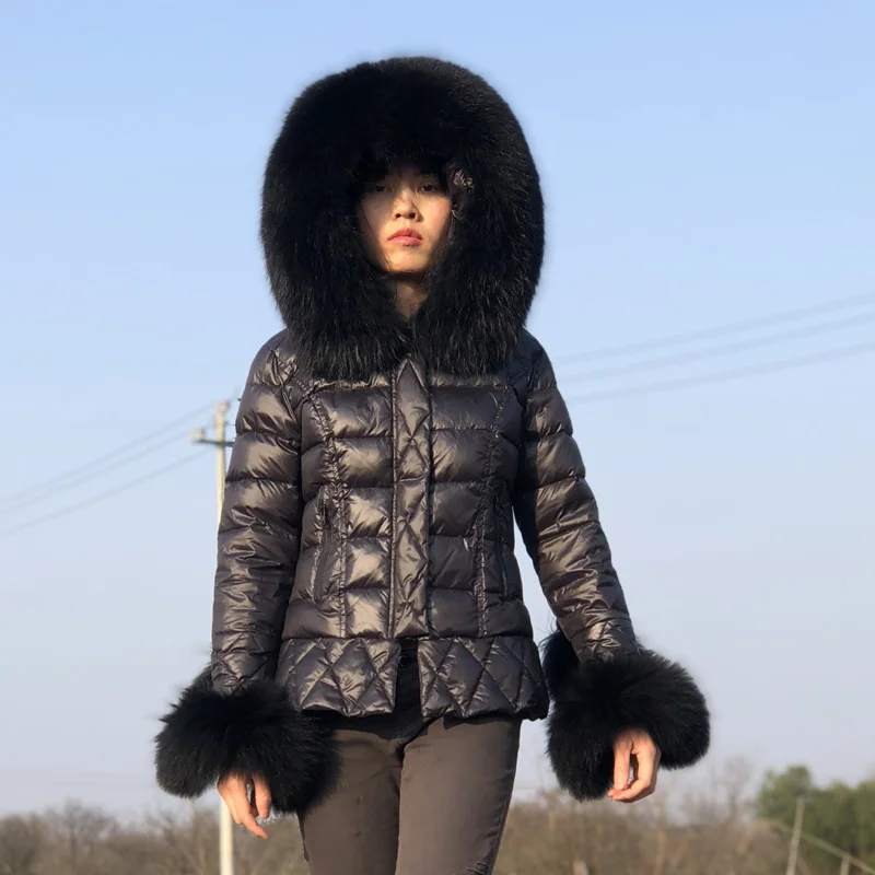 Fandy lokar, утиный пух, куртки, женские, зимние, теплые, настоящий, большой мех енота, с капюшоном, пальто, женское, настоящий мех кролика, пуховик