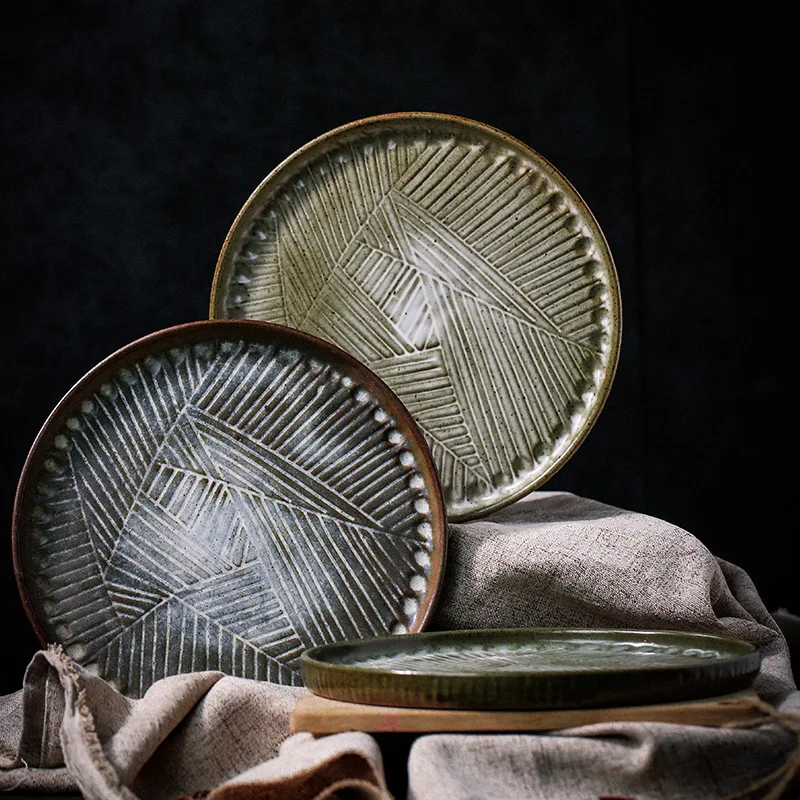 KINGLANG домашний поднос Круглая Большая тарелка для стейка винтажная завтрака