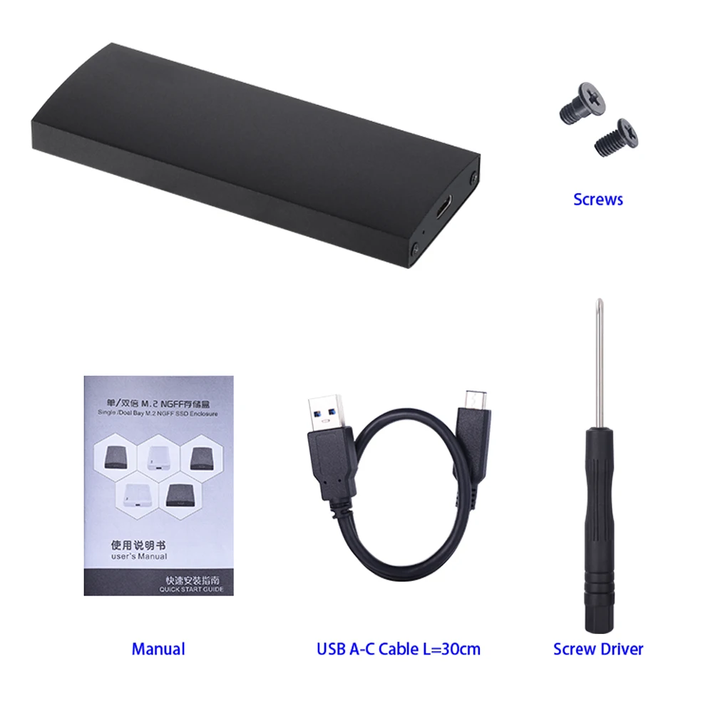 M2 NGFF to USB3.1/USB3.0 SATA Hard Drive Case Type-c External Hdd Enclosure for B+M Key