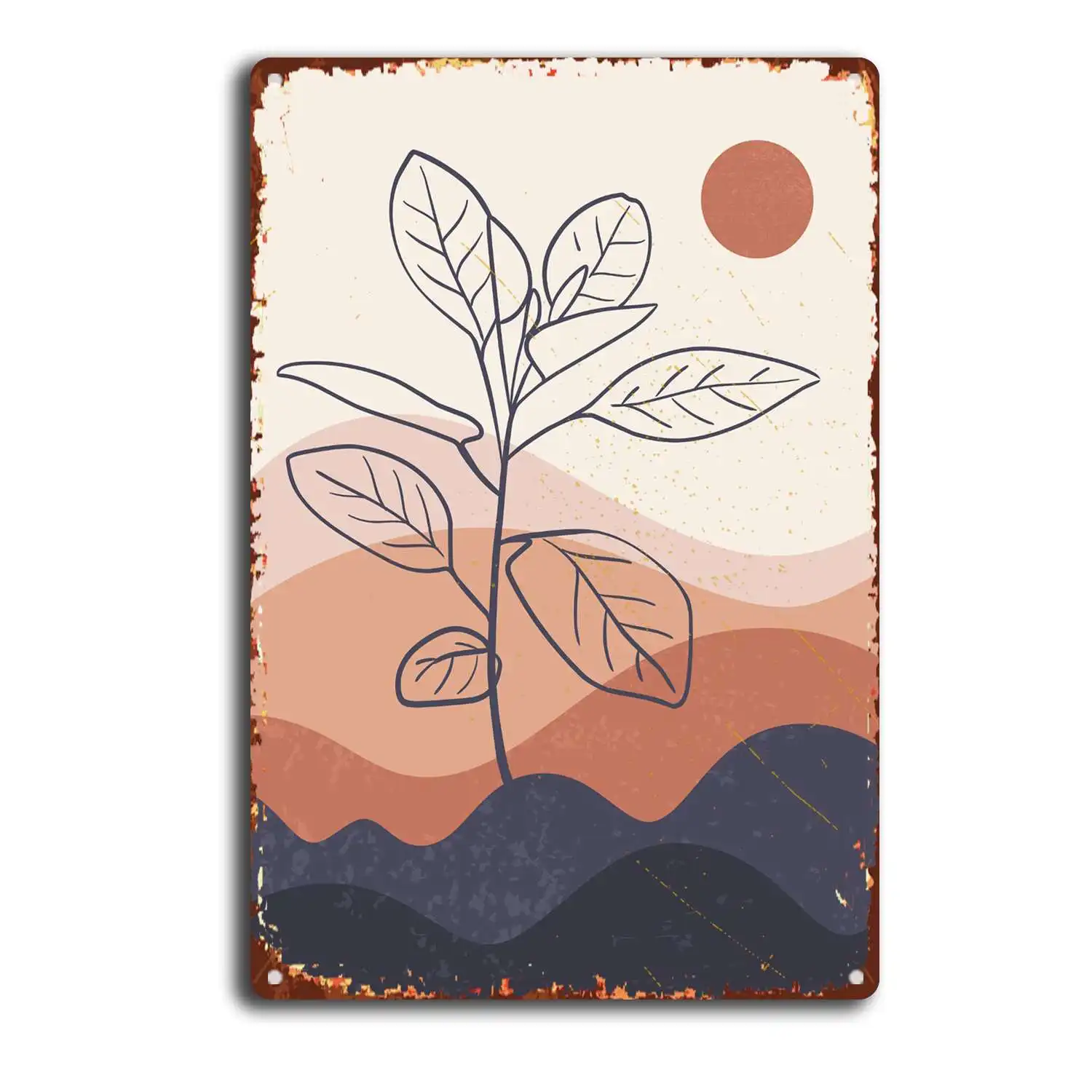 

Жестяной знак абстрактное растение пейзаж горы Бохо искусство Средний век современный Бохо Настенный декор Бохо искусство закат искусство