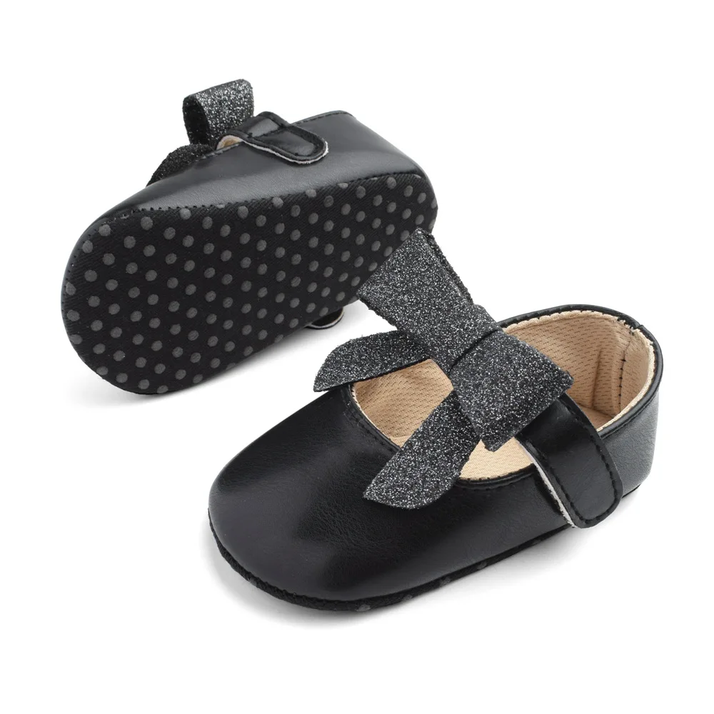 

Brand New Toddler Infant Newborn Baby Girls Sneakers Bow Non-slip Crib Bow Shoes Soft Sole Party Prewalkers PU Shoes 0-18M