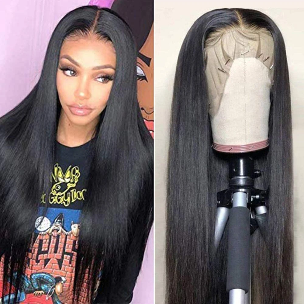 Luxediva Lace Front Human Hair Wigs Brazilian Straight Hair Pre Plucked Hairline 24 Inch 13x4 Remy Human Hair Lace Frontal Wigs