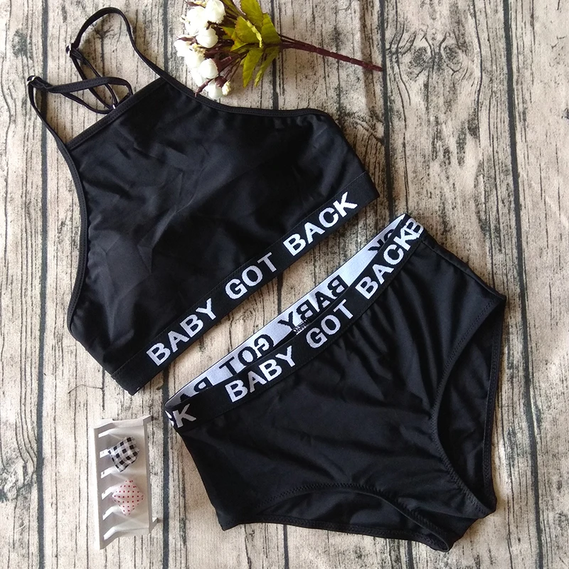 Бикини с высокой талией Croppe бикини 2018 комплект надписью женский спортивный
