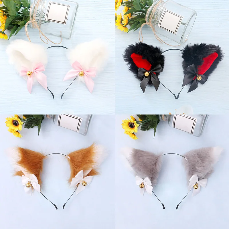 

Cute Cat Fox Fur Ear Hair Hoops Night Party Club Cosplay Hairband Fur Headbands Bell Clips Girls Hair Accessories Ear Hair Band