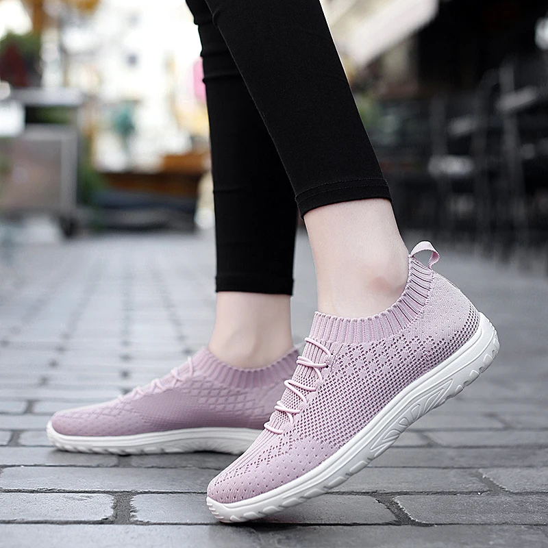 Womens Lightweight Shoes Breathable Mesh Sport Gym Sneakers Slip-On Comfortable Walking Shoes Ladies Shoes Soft Sole Flats