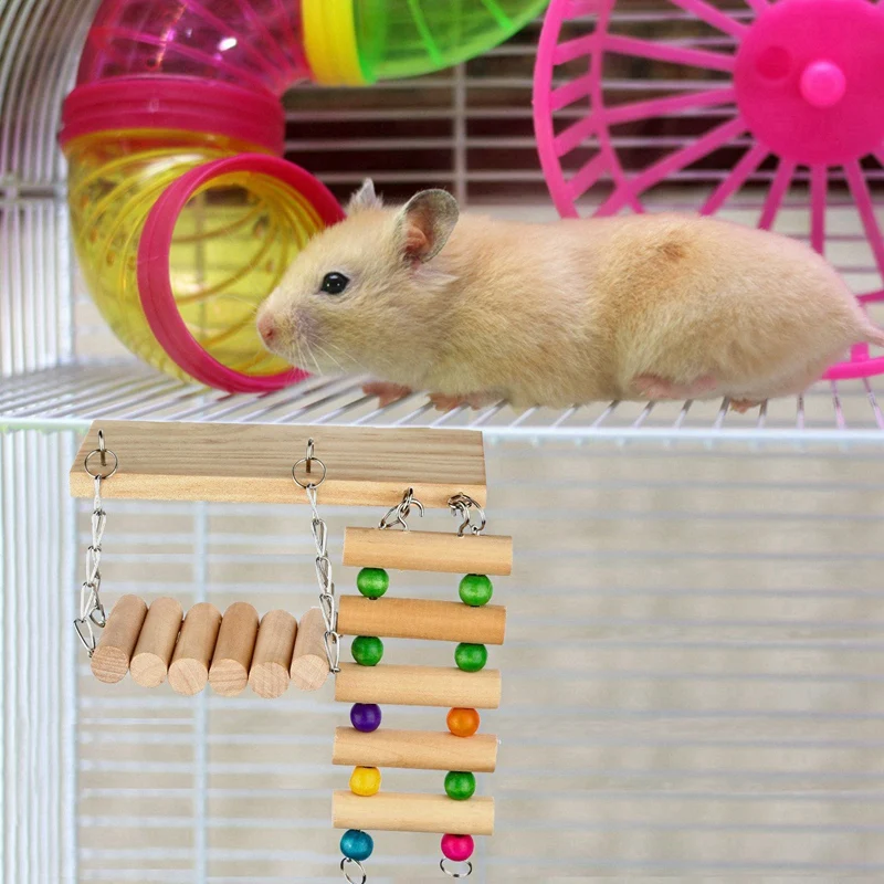 Hot XD-Small Pet Ladder Toy With Hammock Parrot Cage Hanging Hamster Swing Squirrel Chinchilla Rabbit Chewing | Дом и сад