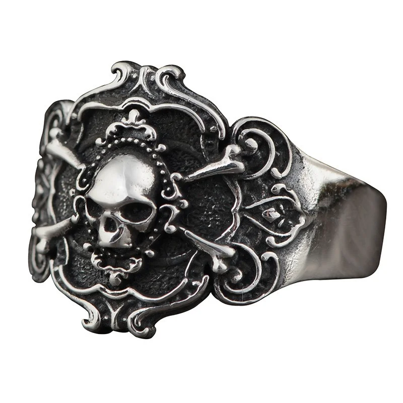 

S925 Sterling Silver Retro Vintage Silver Skull Bone Rings for Men Women