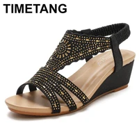 timetang women wedges sandals ladies high heel shoes soft leather fashion t style crystal design female pumps large plus size