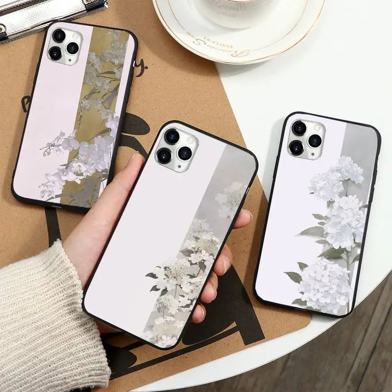 

Retro Chinese Flower painting Phone Case For iphone 12 11 13 7 8 6 s plus x xs xr pro max mini