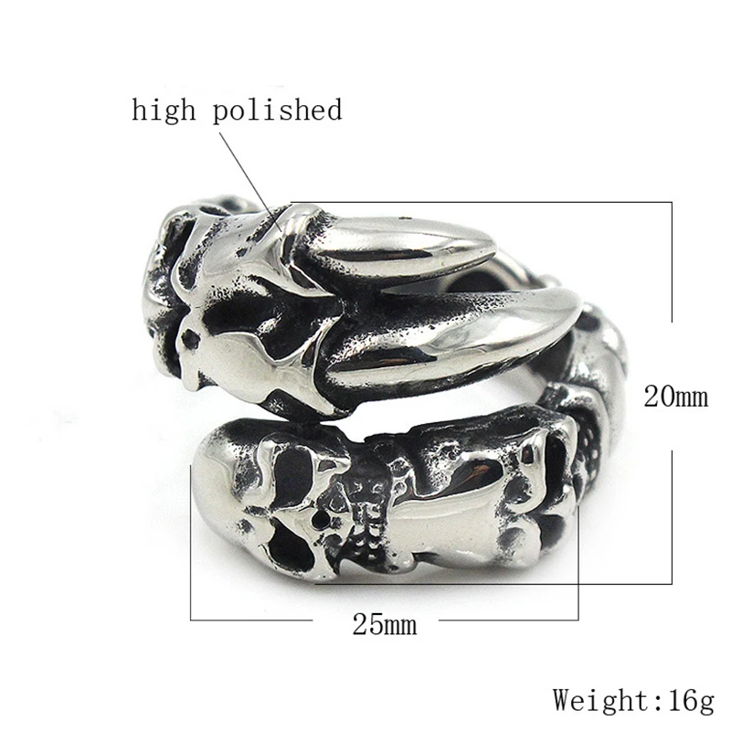 

Vintage Ring Beast Claw Ghost Head Titanium Steel Rings for Teens Rock Band Gifts for Men Retro Popular Jewelry