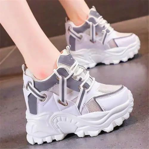 

Women Summer Platform Wedge High Heels Fashion Shoes Round Toe Lace Up High Top B29