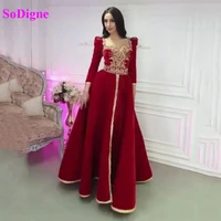 sodigne moroccan caftan evening dresses v neck long sleeves algeria arabic special occasion dresses lace muslim party gowns