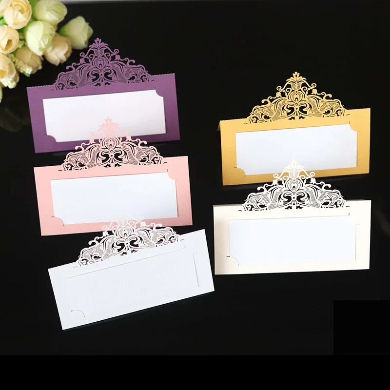 

50pcs Laser Cut Crown Shape Table Name Place Cards Favor Table Name Message Setting Card Wedding Birthday Party Favor Decoration