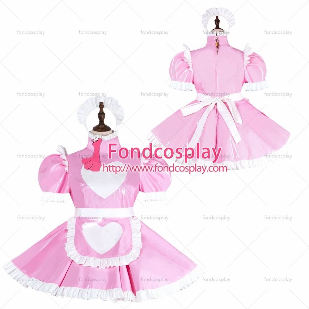 

fondcosplay adult sexy cross dressing sissy maid short French Lockable Baby Pink heavy PVC heart Dress Tailor-made[G4003]