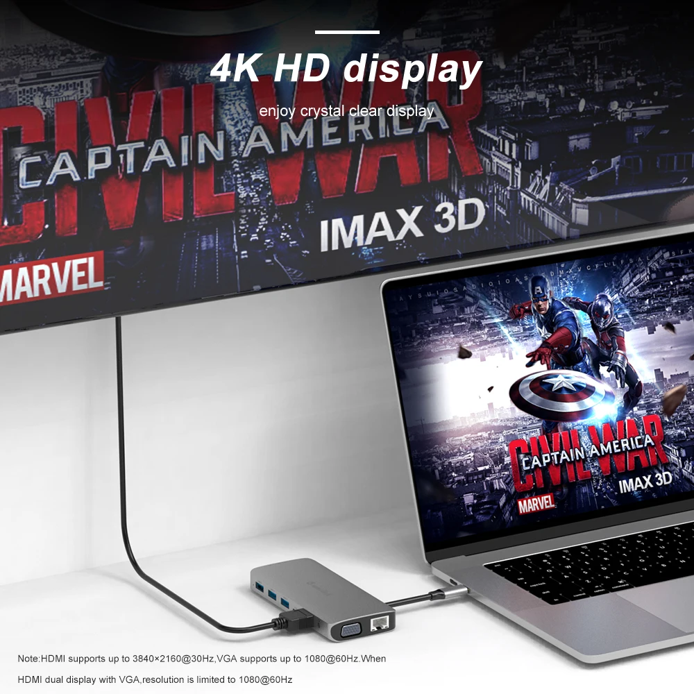 USB-концентратор Wavlink usb-c/HDMI VGA 4K 30 Гц USB 3 0 Разветвитель RJ45 PD Type-C 1 для ноутбуков MacBook