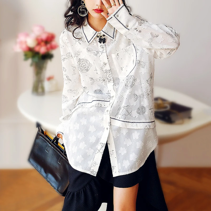 

Модные дизайнерские новые блузки, рубашки, женские топы, модная Лоскутная Женская рубашка с принтом, повседневные свободные женские рубашк...