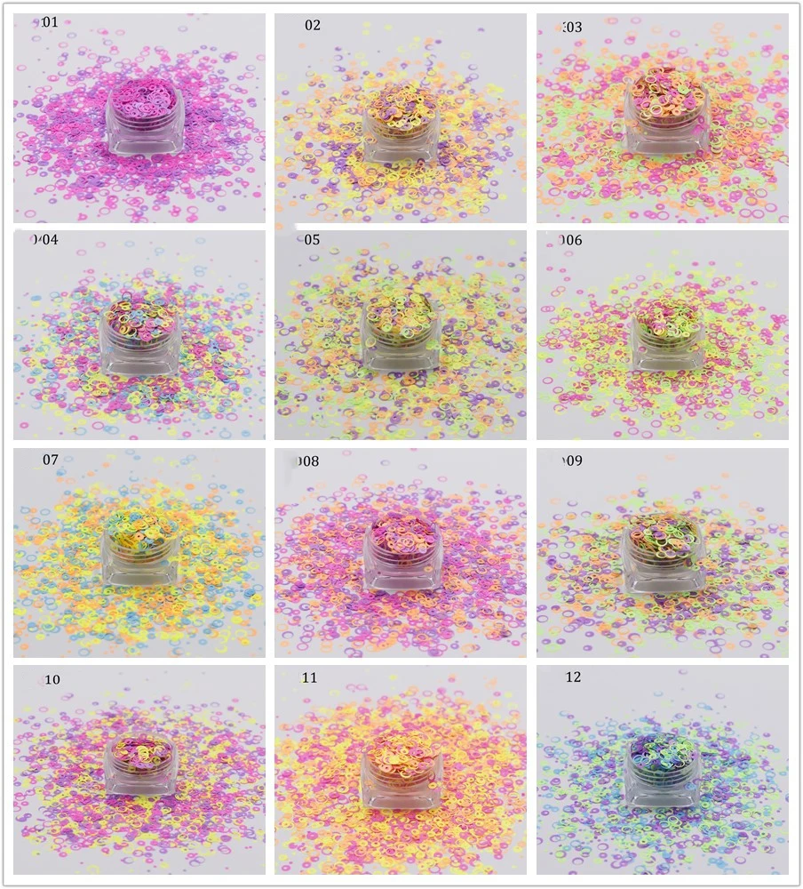 

50g/Bag Fluorescent Color Hollow Round Nail Art Glitter Flakes DIY Mix Size Circle Neon Sequins 3D Manicure Slice Decorations D#
