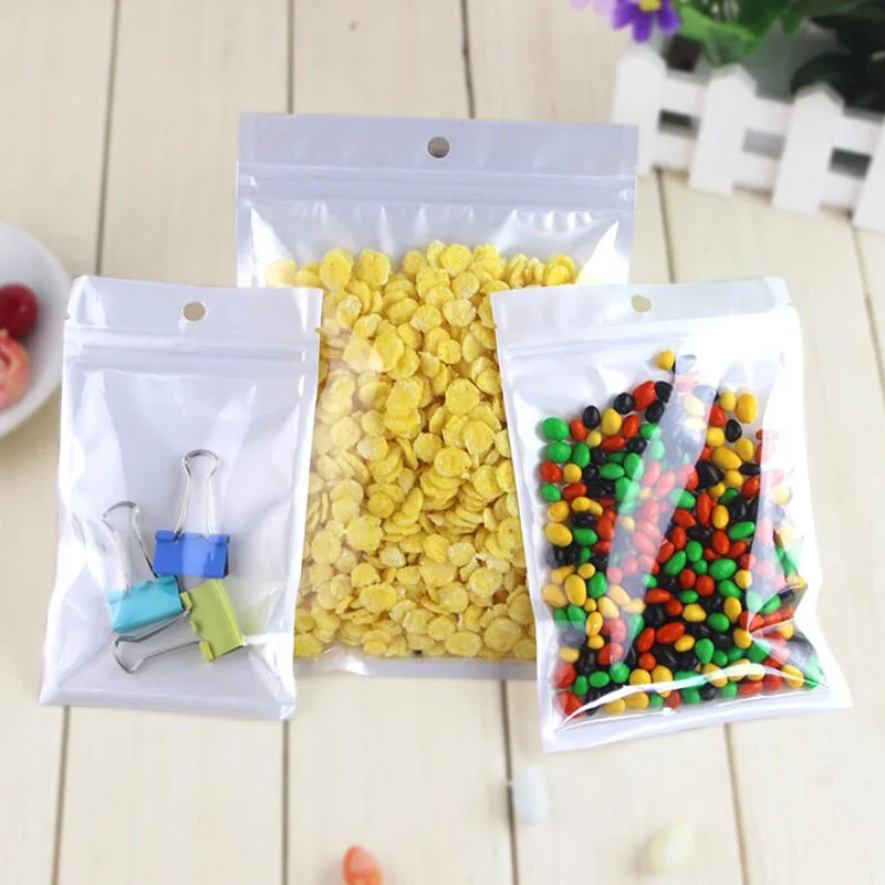 100 шт белый прозрачный самоблокирующийся полиэтиленовый пакет на молнии для