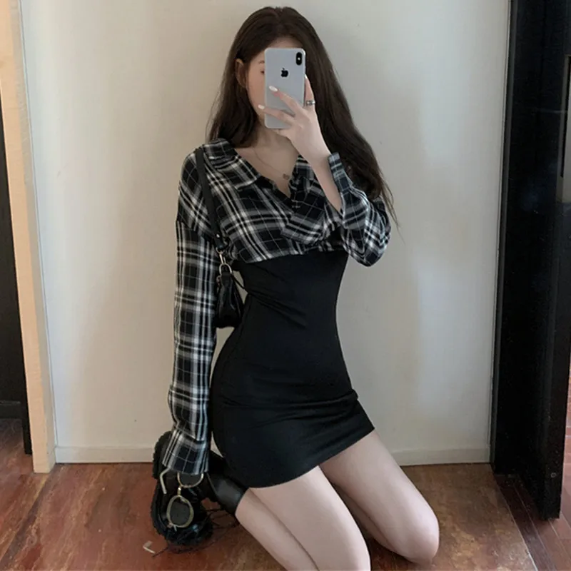 Ранняя весна 2021 Новинка французское Ретро клетчатое короткое платье футляр с