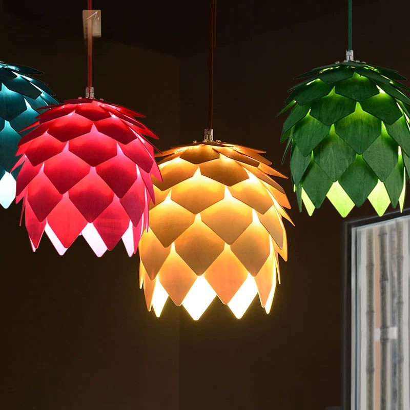

Southeast Asia Retro Nordic Solid Wood Chandelier Ethnic Yunnan Style Personalized Color Pine Cone Lamp Bar Chandelier