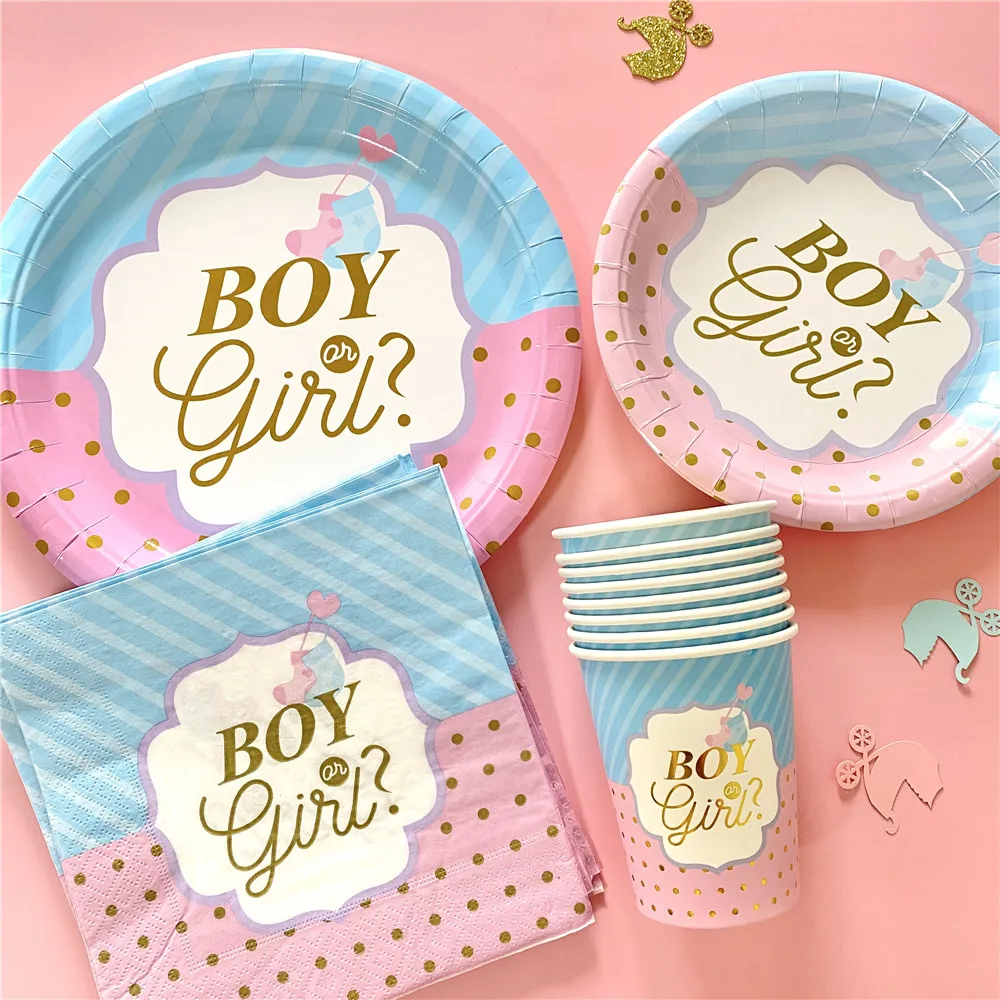 Розовый синий мальчик или девочка Пол раскрыть Baby Shower вечерние одноразовая