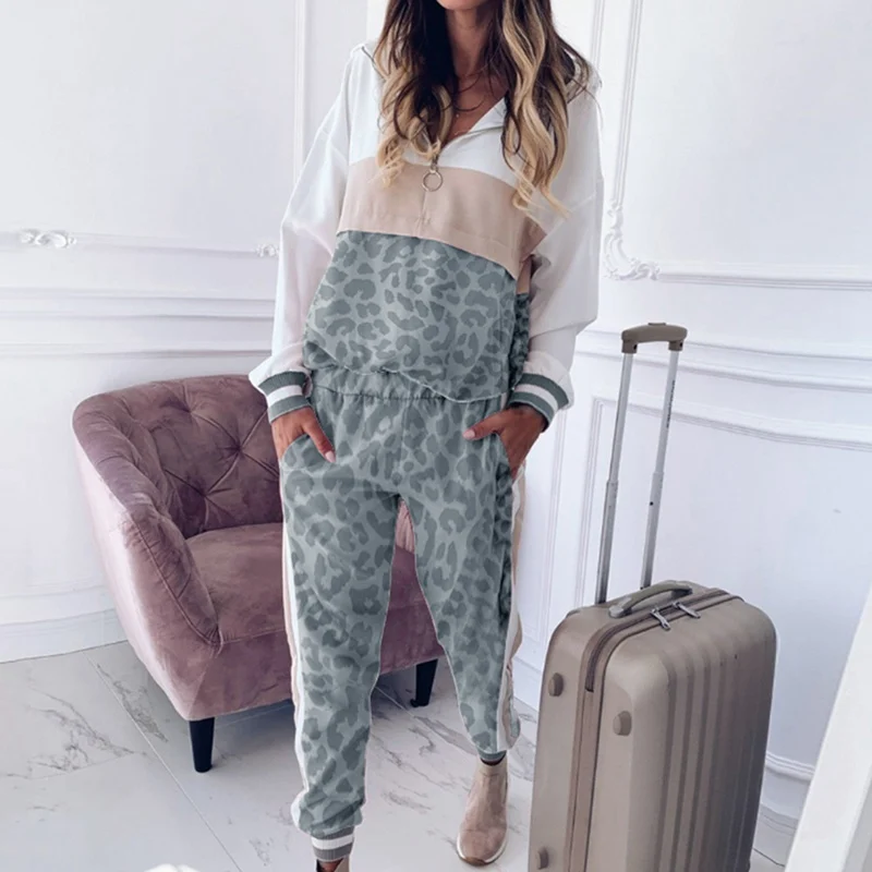 

Lounge Wear Tracksuit Women Patchwork Jogging Sport Suit Femme Two Piece Pants Set 2021 Autumn Hoodies+long Pants Loose Suits