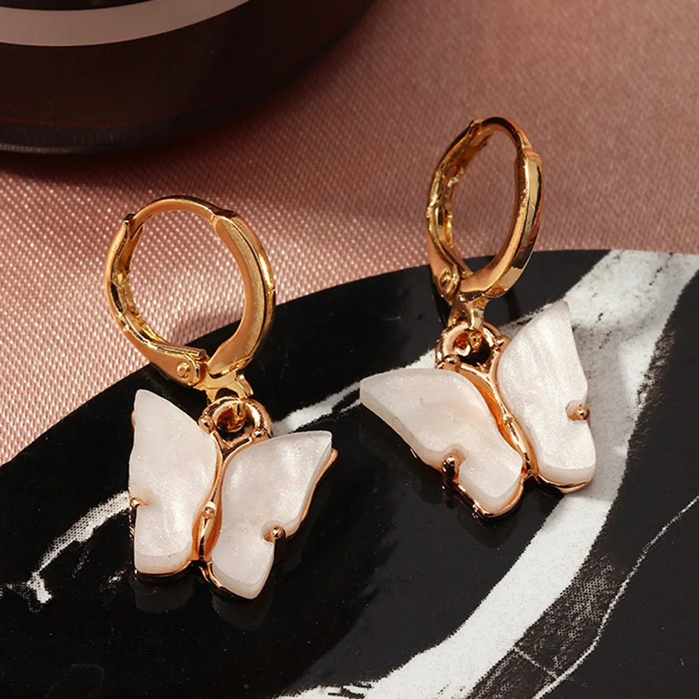 

1 Pair Colorful Acrylic Butterfly Drop Earrings Metal Fashion Sweet Cute Women Hoop Earrings Jewelry