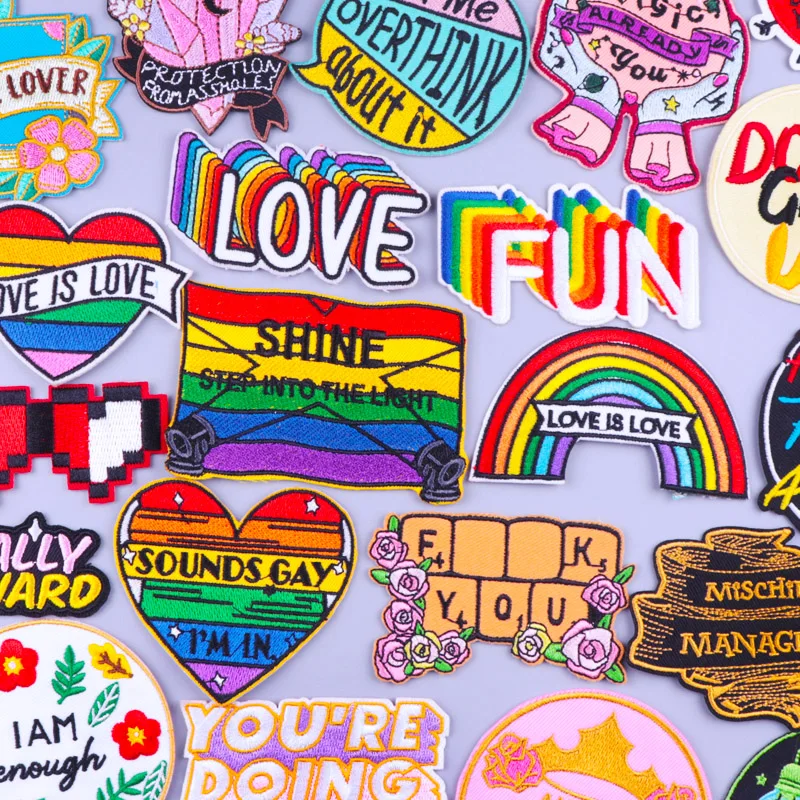 Cartoon Letter Stripes Heart Love Embroideried Patches For Clothing DIY Iron On Clothes Hippie Badges Pride Gay Patch | Дом и сад