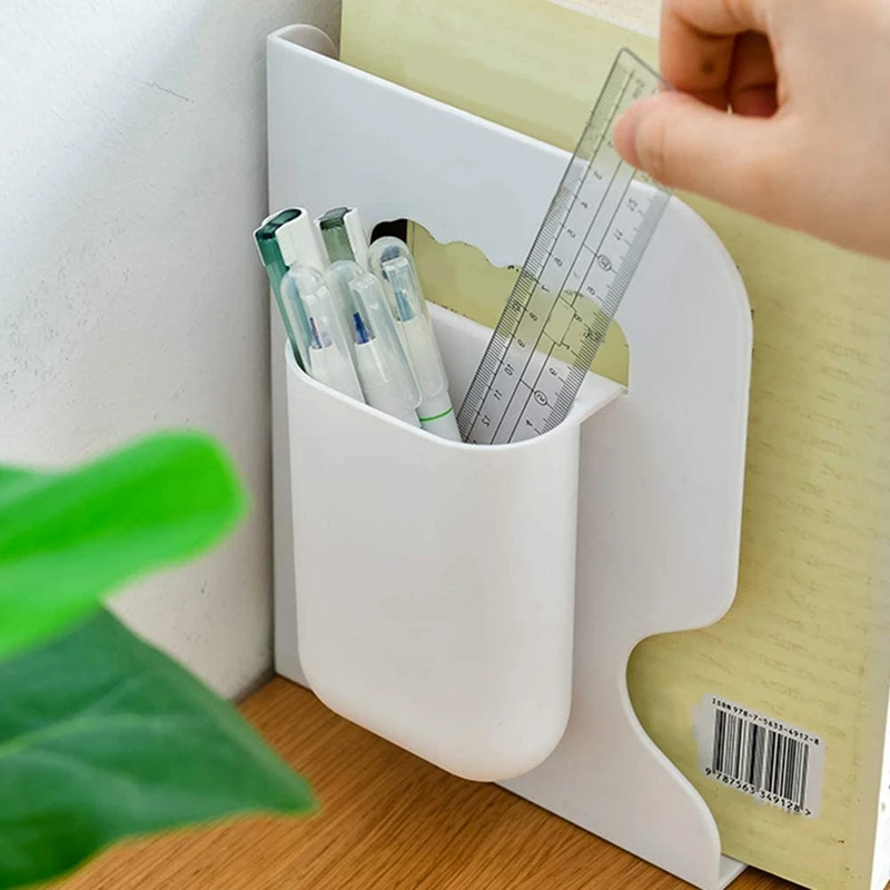 

Retractable Bookends for Shelves Bookshelf with Pen Holder,Duty Metal Holder Desktop Organizer Storage