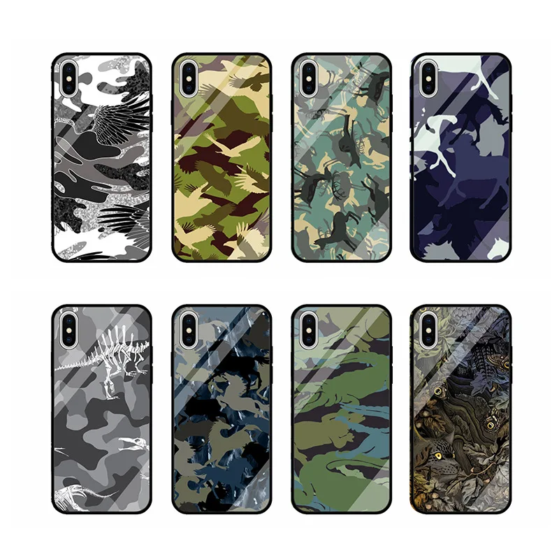 

Camouflage Army Pattern Phone Case for IPhone12 11 Pro Max Mini Tempered Glass Straight Edge Protective Cover for X XS XR XSMAX
