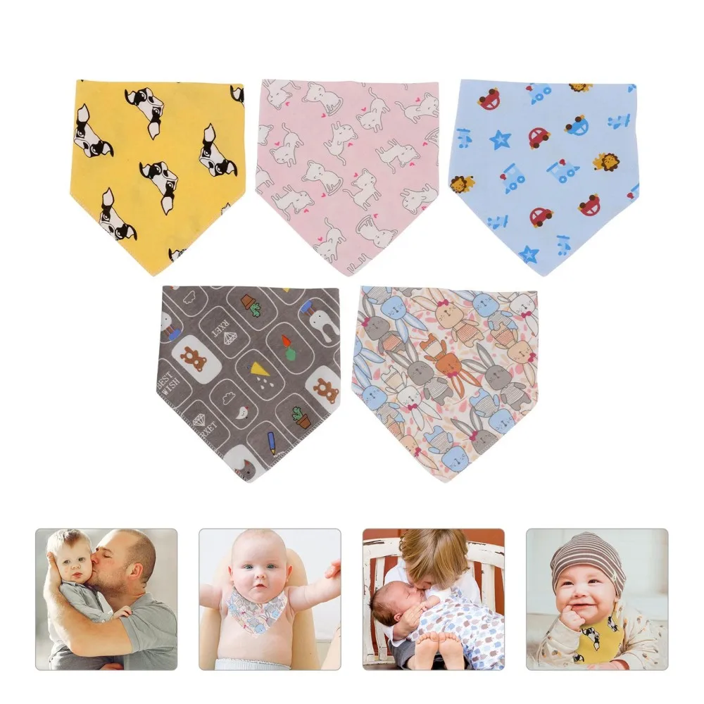 

5pcs Baby Cotton Drool Bibs Cartoon Printing Bandage for Newborns Infants