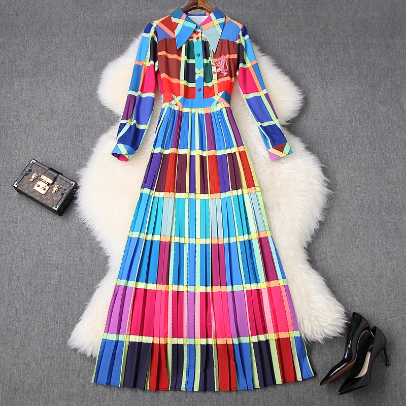 Женское длинное платье с принтом шифоновое винтажное платье-рубашка