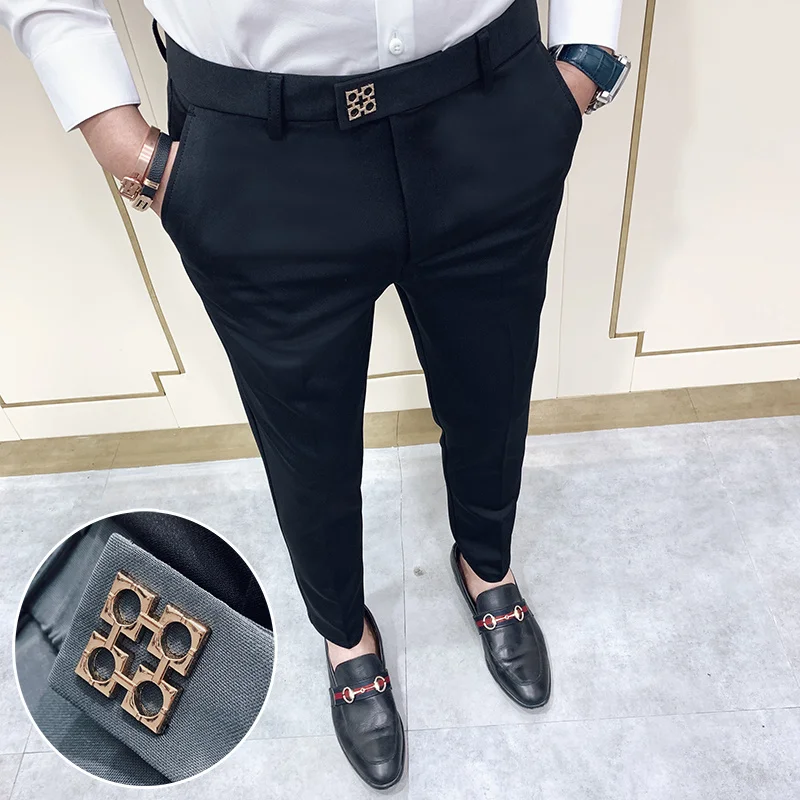 

Pantalones Hombre Spring 2021 Pants Men Korean Slim Fit Men Casual Ankle Length Pants Streetwear Man Trousers Men Black Gray