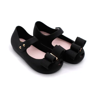 Mini Melissa/ стиль; обувь для маленьких девочек; Рождественская обувь; подарок; Летние босоножки из ПВХ с бантом для девочек; три цвета - Цвет: Черный