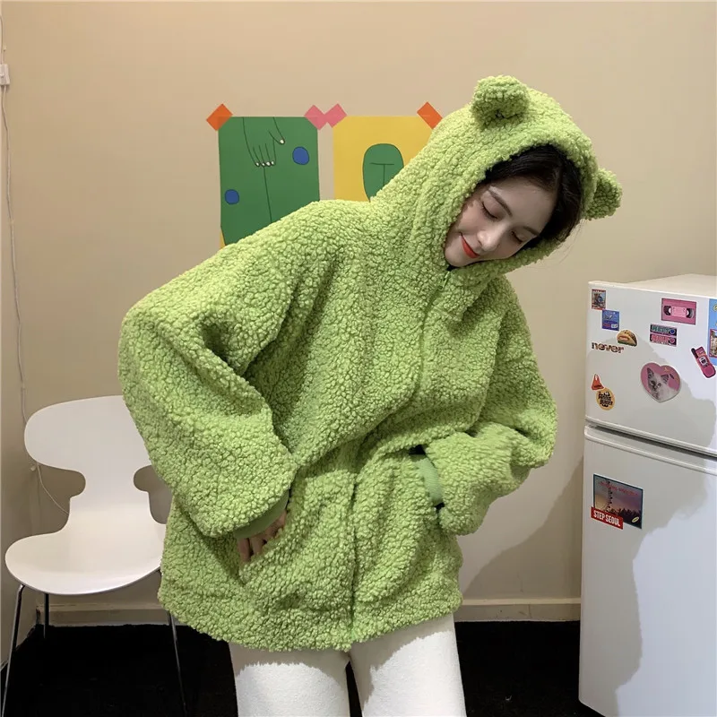 

Harajuku Kawaii Ear Sweatshirts Clothing For Women Casual Loose Thick Oversized Hoodies Female Korean style Vintage Women's tops